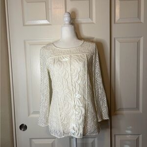 Chico’s Cream Lace 3/4 Sleeve Women's Top Romantic Size 0/Small